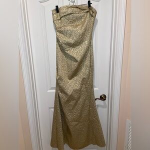 David Meister Womens Maxi Long Gold Gown Bustier Dress 10 Large